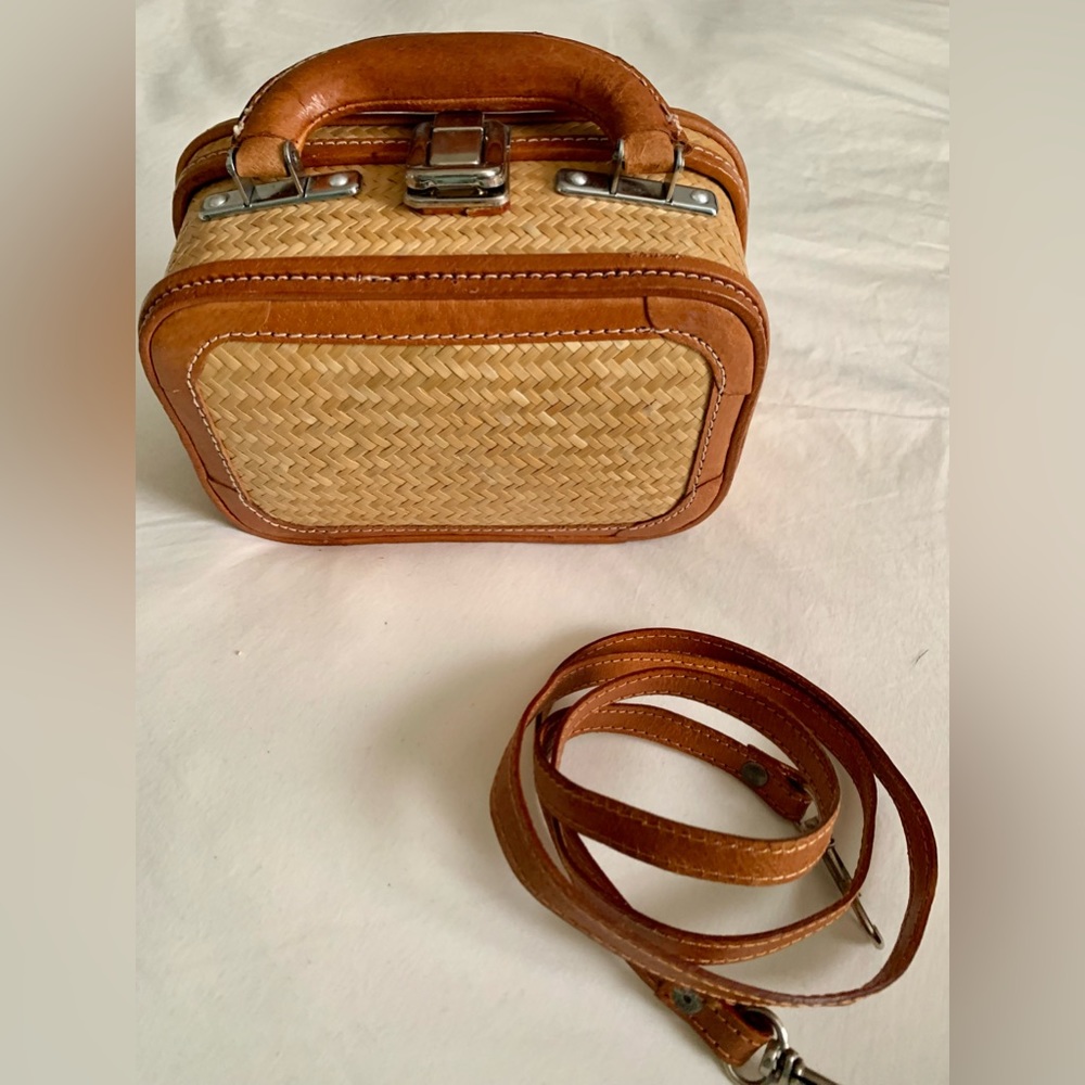 Bamboo Matting & Leather Trim Bag
